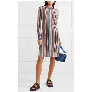 Marques‎ Almeida Colorful Striped Knit Wool Dress Rainbow Size L